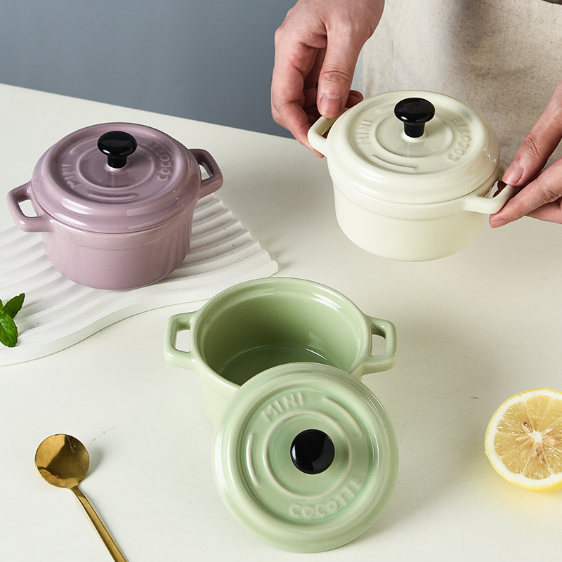Dim Sum Basket - Ceramic covered bowl, mini double ear