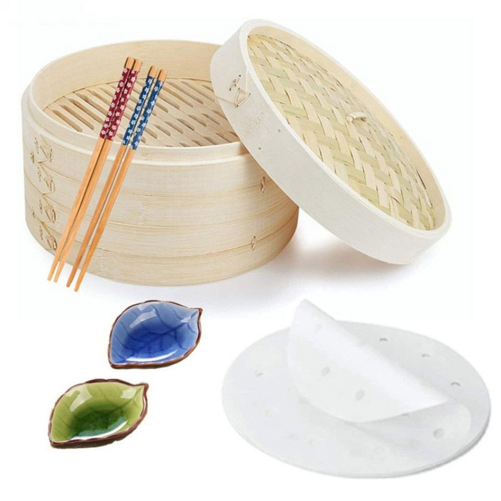 Dim Sum Basket - Bamboo Steamer Basket with Lid Dumpling